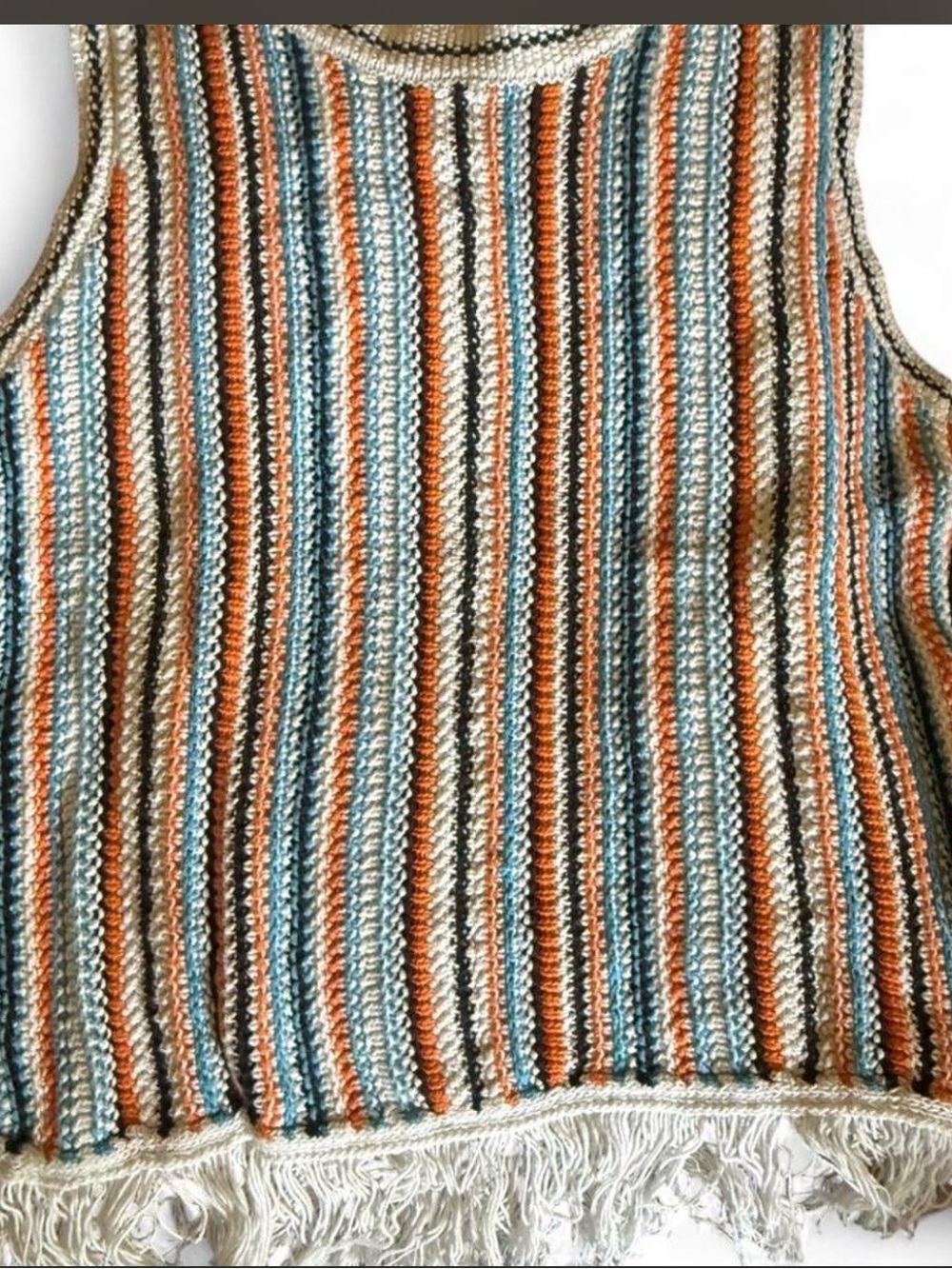 Loft Fashion Multicolor Striped Crochet Tank Top - Blue, Orange, Cream, Brown